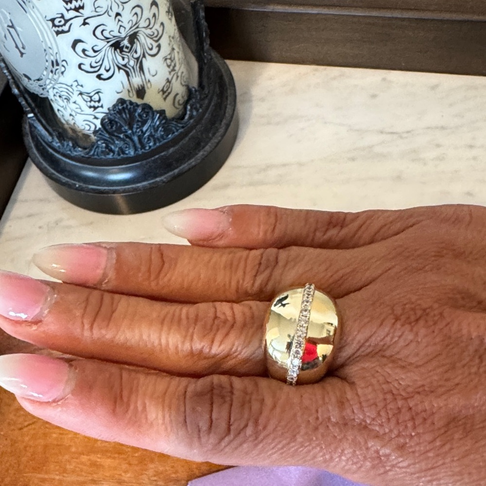 Melinda Maria Gold Dome Ring with Clear Crystal Stripe